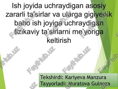 inson o'z mehnat faoliyati davomida turli xavf-xatarlarga duchor bo'ladi — PPT