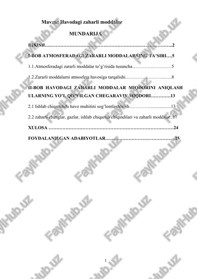 havodagi zaharli moddalar — DOCX