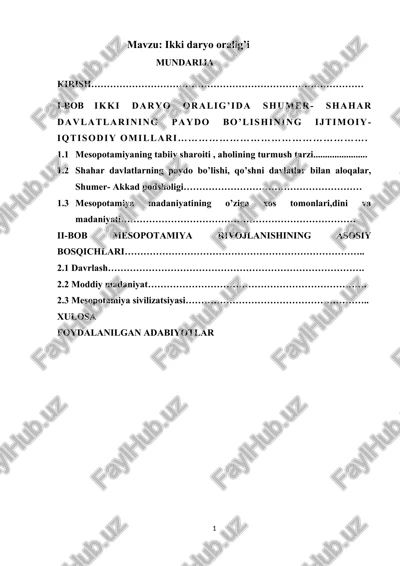 mesopotamiyaning tabiiy sharoiti, aholining turmush tarzi — DOCX