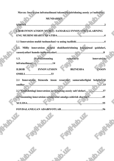 inovatsion infratuzilmani takomillashtirishning asosiy yo’nalishlari — DOCX