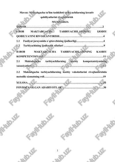 maktabgacha ta'lim tashkiloti tarbiyachilarning kreativ qobiliyatlarini rivojlantirish — DOCX
