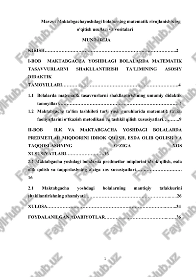 maktabgachayoshdagi bolalarning matematik rivojlanishining o'qitish usullari va vositalari — DOCX