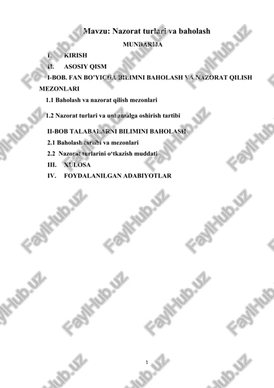 nazorat turlari va baholash — DOCX