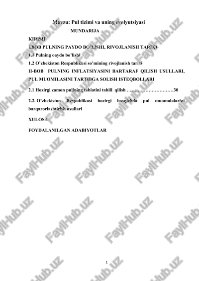 pul tizimi va uning evolyutsiyasi — DOCX