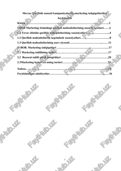qurilish mahsulotlarining marketing tadqiqotlari — DOCX