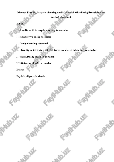 skandiy va ittriyning ochilish tarixi — DOCX