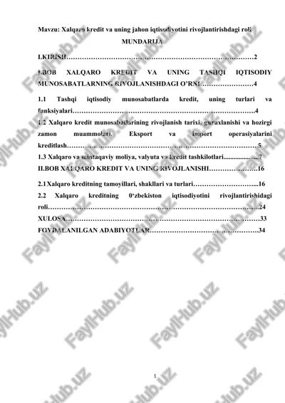 xalqaro kredit va uning jahon iqtisodiyotini rivojlantirishdagi roli — DOCX