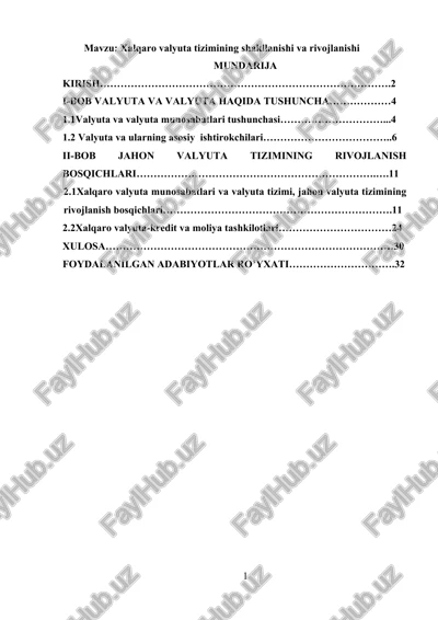 xalqaro valyuta tizimining shakllanishi va rivojlanishi — DOCX