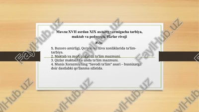 xvii asrdan xix asrning yarmigacha tarbiya, maktab va pedagogik fikrlar rivoji — PPTX