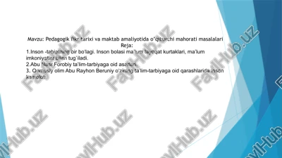 pedagogik fikr tarixi va maktab amaliyotida o’qituvchi mahorati masalalari — PPTX