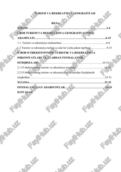 turizm va rekreatsiya geografiyasi — DOCX
