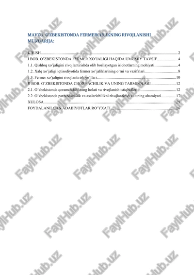 o’zbekistonda fermerchlikning rivojlanishi — DOCX