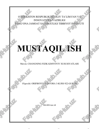 changning fizik kimyoviy xususiyatlari — DOCX