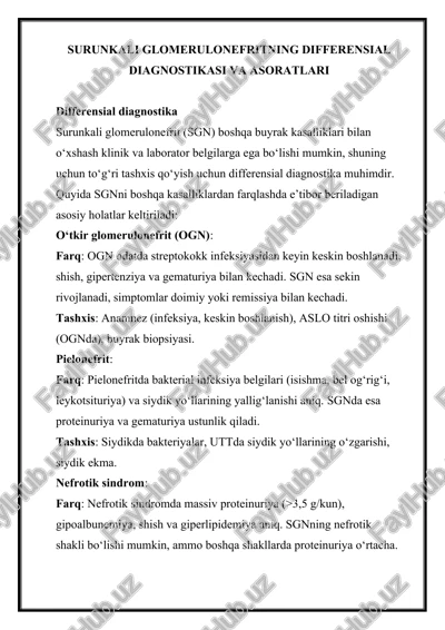 surunkali glomerulonefritning differensial diagnostikasi va asoratlari — DOCX