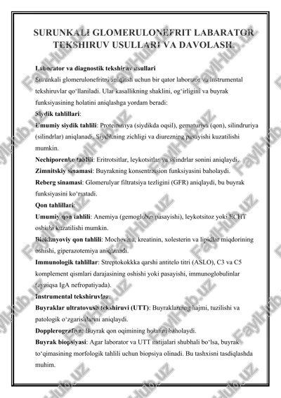 surunkali glomerulonefrit labarator tekshiruv usullari va davolash — DOCX