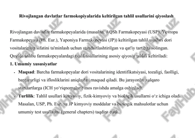 rivojlangan davlatlar farmokopiyalari — DOCX