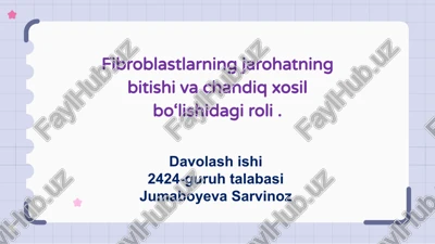 fibroblastlarning jarohatning bitishi va chandiq xosil bo'lishida g'ijot. — PPTX