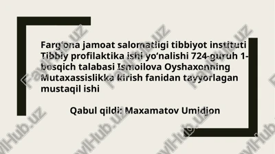 ovqatlanish gigiyenasi va ovqatlanish obyektlari haqida tushuncha — PPTX