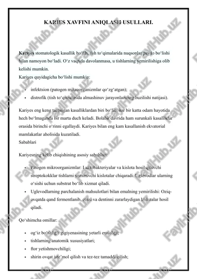 karies xavfini aniqlash usullari — DOCX