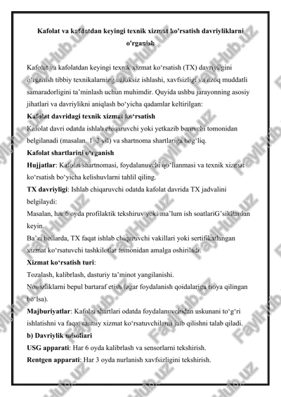 kafolat va kafolatdan keyingi texnik xizmat ko'rsatish davriyliklarni o'rganish — DOCX
