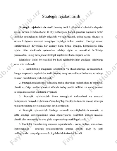 strategik rejalashtirish va hududiy iqtisodiy muammolari — DOC