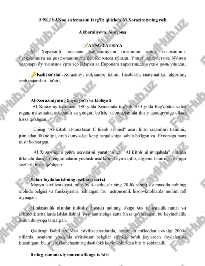 mavzu: al-xorazmiyning hayot yo'li va faoliyati — DOCX