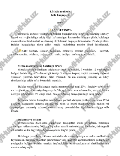 bolalar huquqlari va media muhit — DOCX