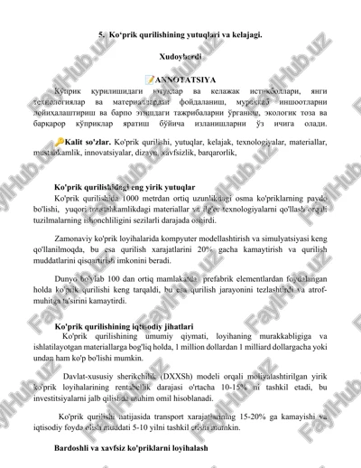 ko‘prik qurilishining yutuqlari va kelajagi. — DOCX