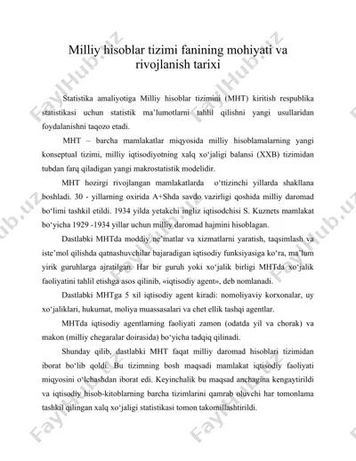 milliy hisoblar tizimi fanining mohiyati va rivojlanish tarixi — DOC
