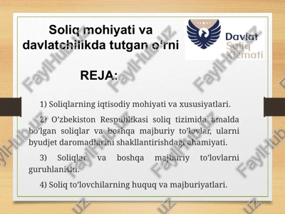 soliqlarning iqtisodiy mohiyati va xususiyatlari — PPTX
