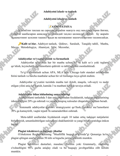 adabiyotni izlash va tanlash — DOCX