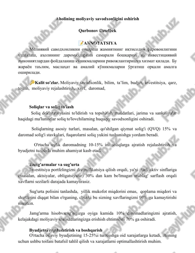 moliyaviy savodxonlikni oshirish — DOCX