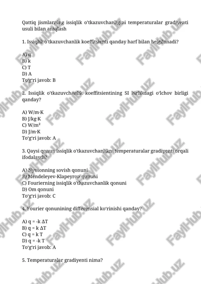 qattiq jismlarning issiqlik oʼtkazuvchanligini temperaturalar gradiyenti usuli bilan aniqlash — DOCX