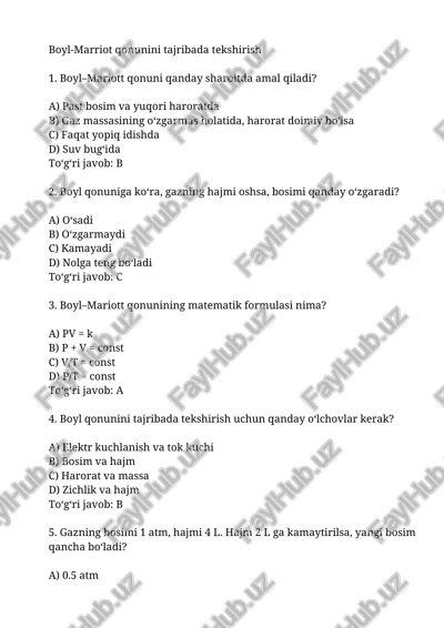 boyl-marriott qonunini tajribada tekshirish — DOCX