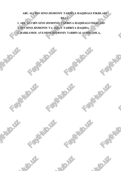 abu ali ibn sino jismoniy tarbiya haqidagi fikrlari — DOCX