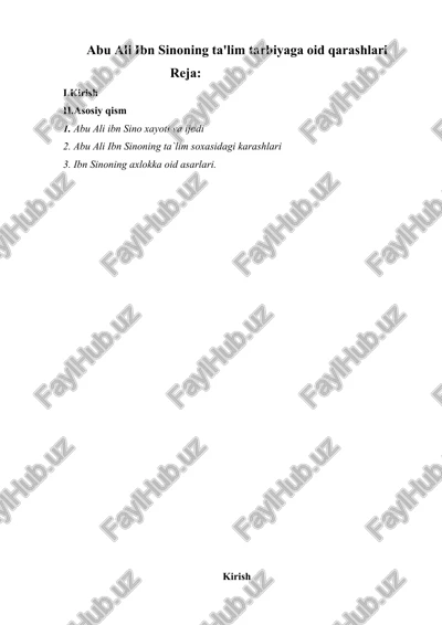 abu ali ibn sinoning ta'lim tarbiyaga oid qarashlari — DOCX