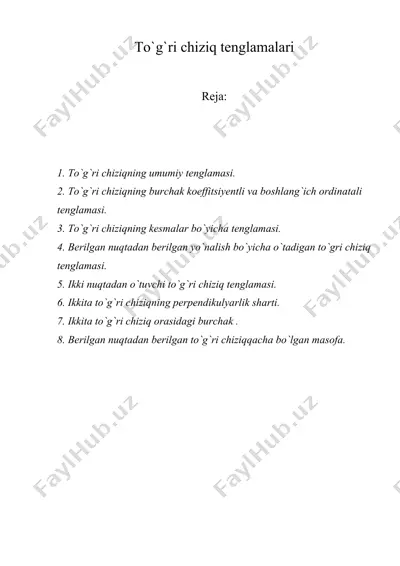 to`g`ri chiziq tenglamalari — DOC
