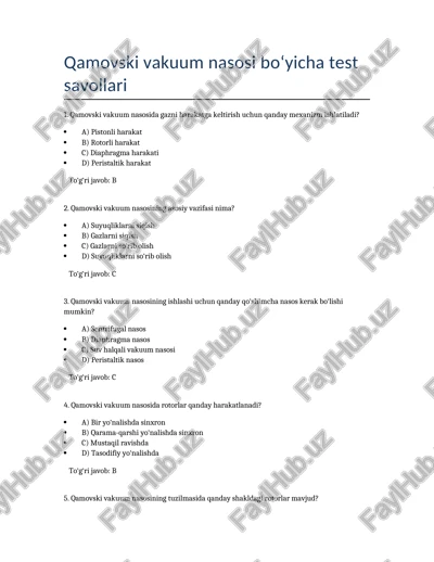 kamovski vakuum nasosi test savollari — DOCX