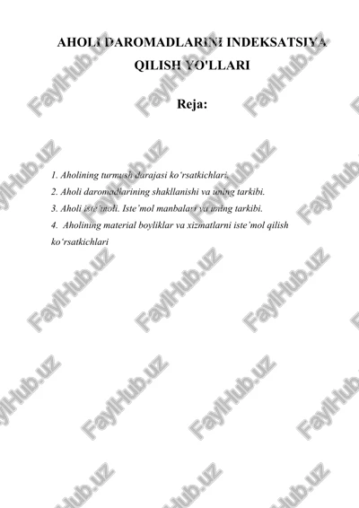 aholi daromadlarini indeksatsiya qilish yo'llari — DOCX