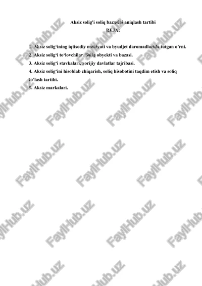 aksiz solig'i soliq bazasini aniqlash tartibi — DOC