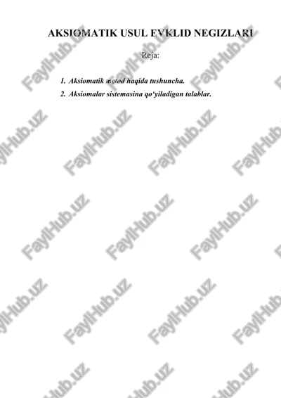 aksiomatik usul evklid negizlari — DOC