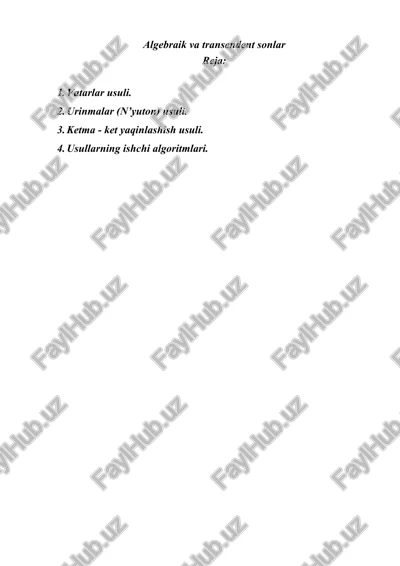 algebraik va transendent sonlar — DOC