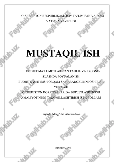 budjet ma’lumotlaridan tahlil va prognozlashda foydalanish — DOCX