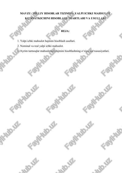 yalpi ichki mahsulot hajmini hisoblash shartlari va usullari — DOCX