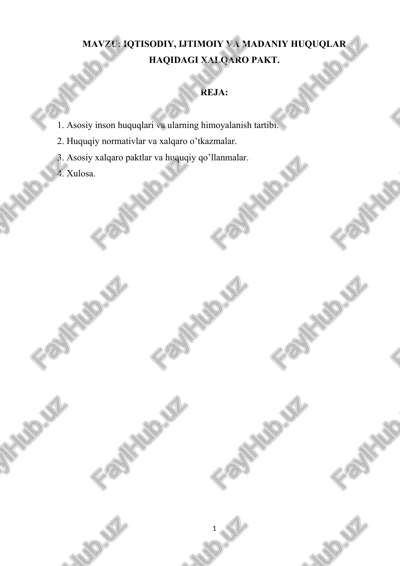 iqtisodiy, ijtimoiy va madaniy huquqlar haqidagi xalqaro pakt — DOCX