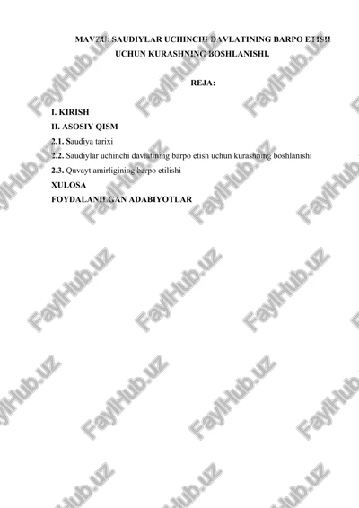 saudiylar uchinchi davlatining barpo etish uchun kurashning boshlanishi — DOCX