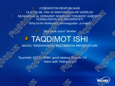 windowsning multimediya imkoniyatlari — PPTX