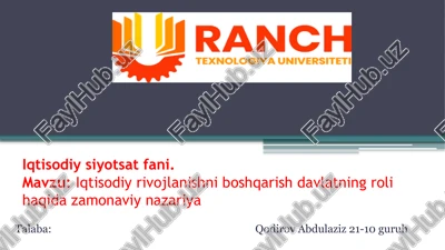 iqtisodiyrivojlanishni boshqarish davlatning roli haqida zamonaviy nazariya — PPTX