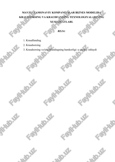 zamonaviy kompaniyalar biznes modelida kraudsorsing va kraudfanding texnologiyalarining xususiyatlari — DOCX