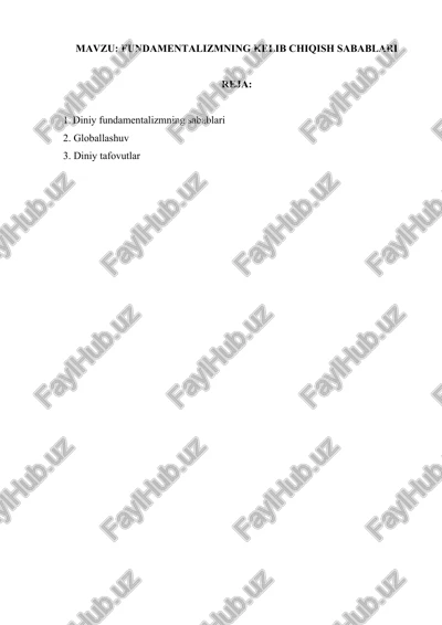 diniy fundamentalizmning kelib chiqish sabablari — DOCX
